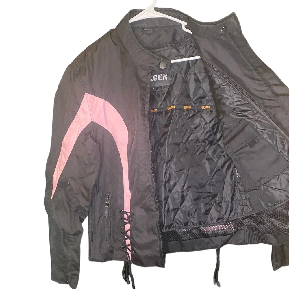 NEXGEN black light pink motorcycle jacket with laced up zip out liner size large